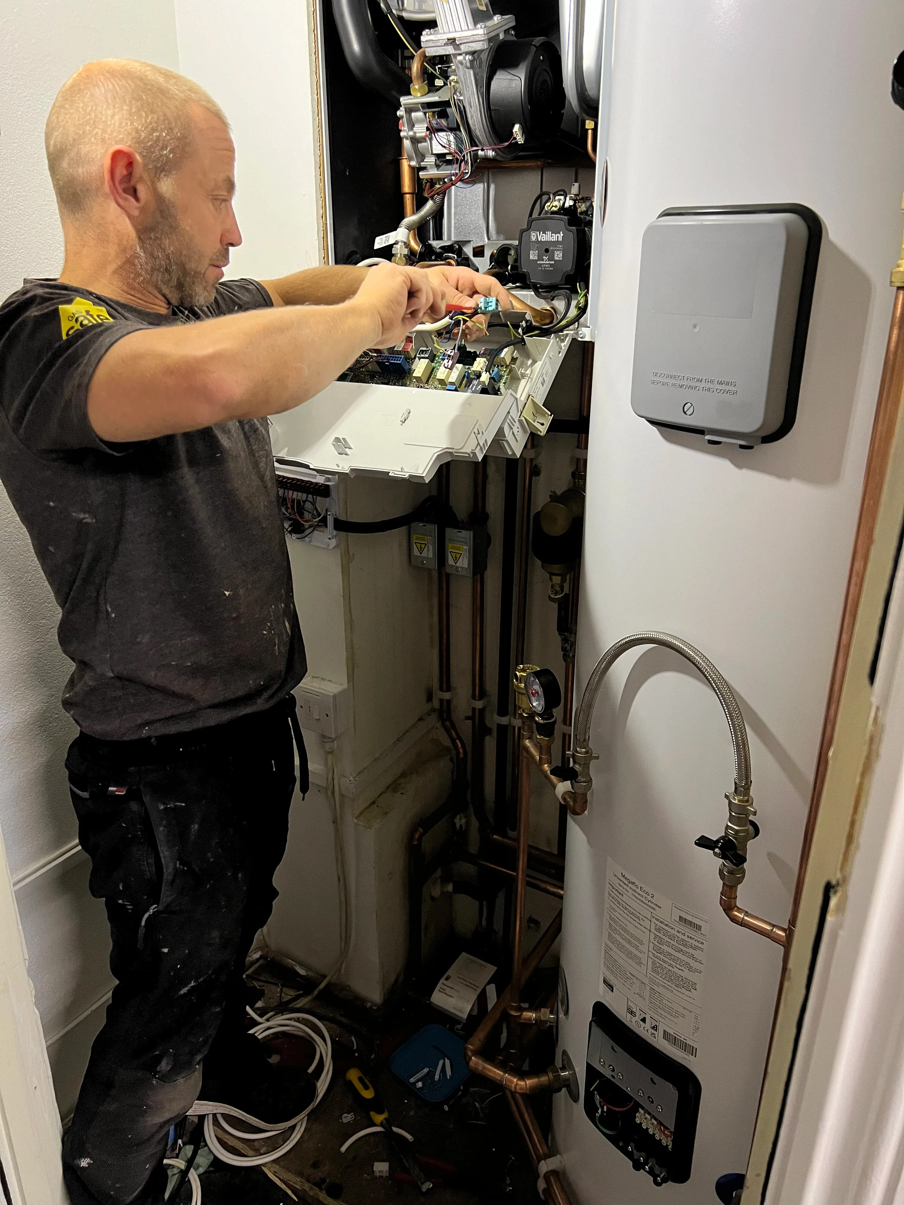 Gary Waite servicing a boiler